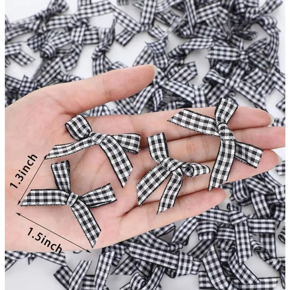 Gingham Mini Christmas Plaid Bows Holiday Decorative Bows  - 25 Piece Set